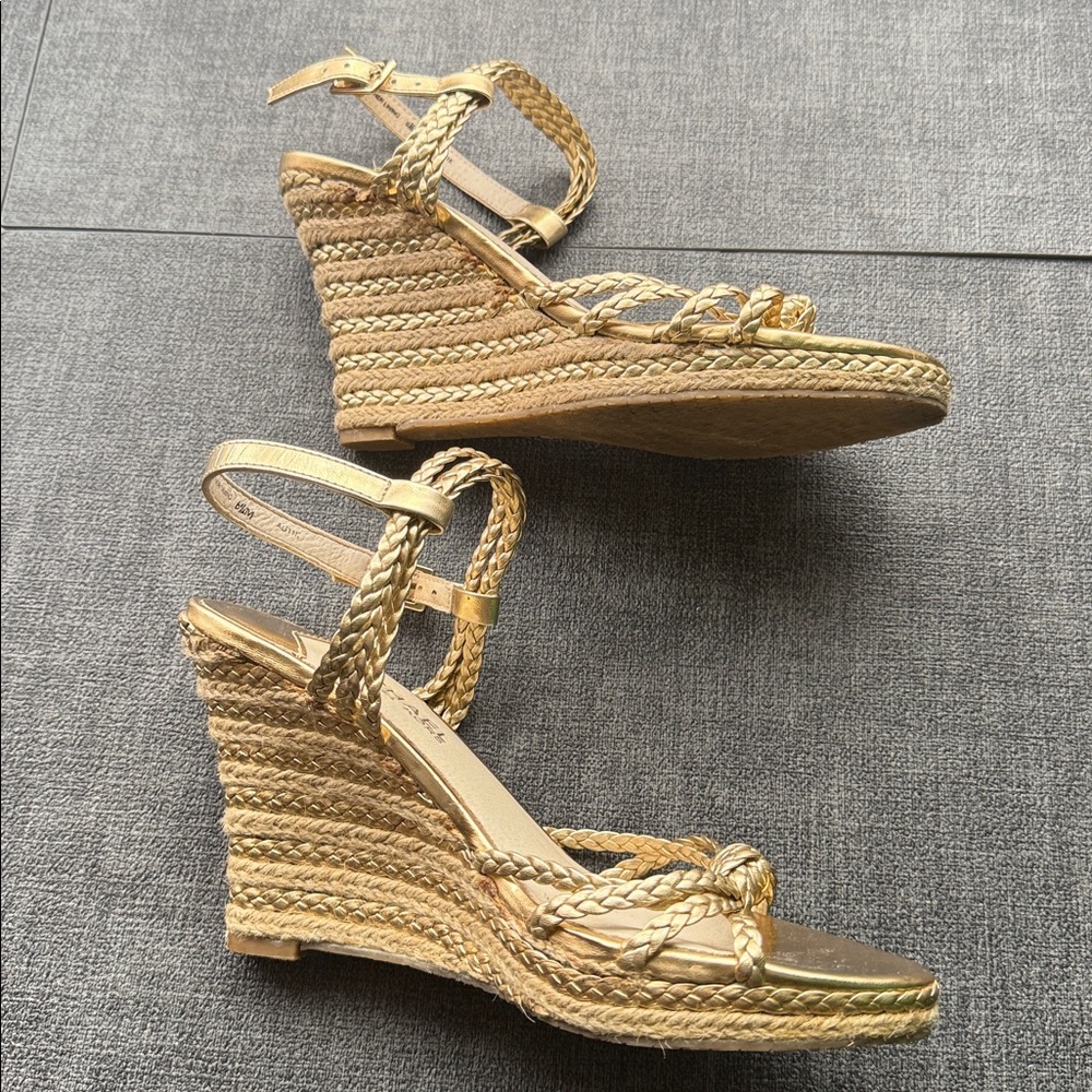 Michael Kors Gold Braided Wedge Heels - Size 6.5